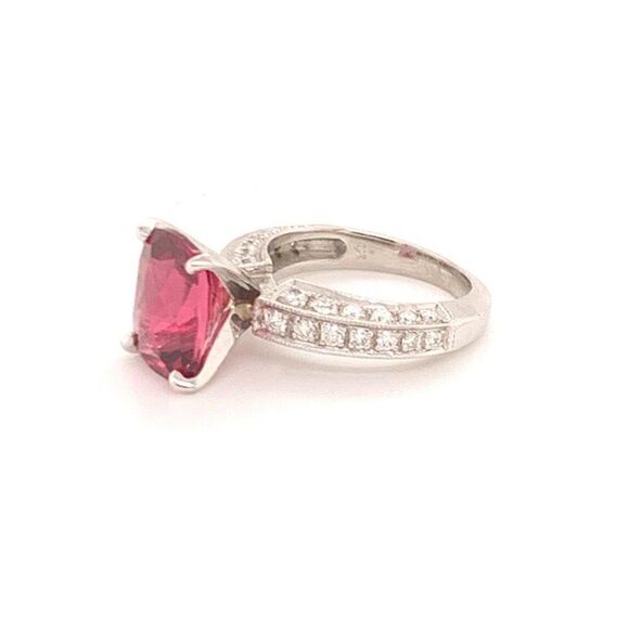 Diamond Tourmaline Rubellite Ring 3 Platinum 3.72 TCW Certified 910749 - Picture 8 of 11